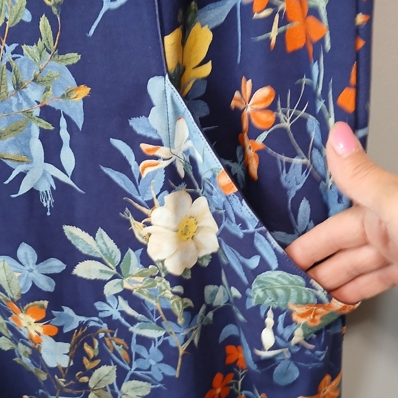 Land's End Floral Sleeveless Dress With Pockets Blue and Orange Womens 22W - Picture 4 of 8